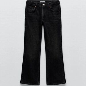 ZARA Black CROPPED FLARE JEANS DENIM HIGH RISE Straight Leg Flare hem NWT